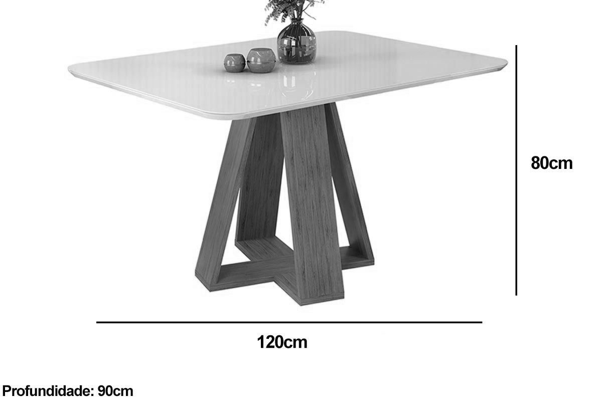 Mesa Jantar Celeste c/Tampo Madeirado Vidro Curvo 120x90cm DJ Móveis Mesa Jantar Celeste c/Tampo Madeirado Vidro Curvo 120x90cm DJ Móveis