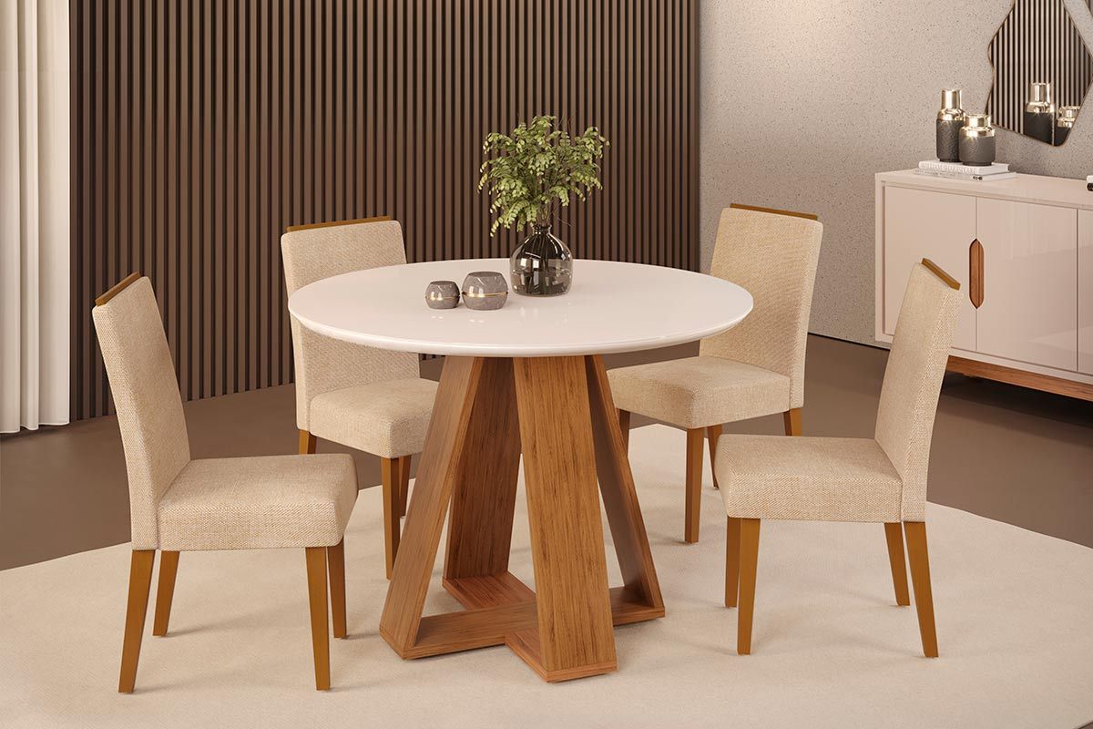 Mesa Jantar Celeste c/Tampo Madeirado Vidro Redondo 103x103cm DJ Móveis Mesa Jantar Celeste c/Tampo Madeirado Vidro Redondo 103x103cm DJ Móveis
