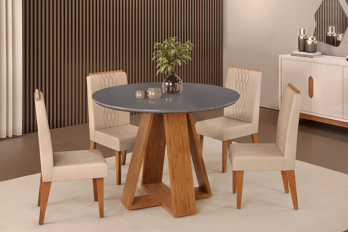 Mesa Jantar Celeste c/Tampo Madeirado Vidro Redondo 103x103cm DJ Móveis Mesa Jantar Celeste c/Tampo Madeirado Vidro Redondo 103x103cm DJ Móveis