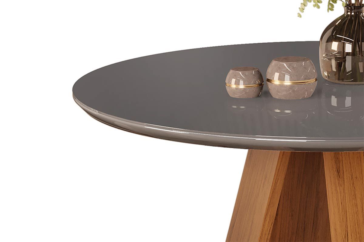Mesa Jantar Celeste c/Tampo Madeirado Vidro Redondo 103x103cm DJ Móveis Mesa Jantar Celeste c/Tampo Madeirado Vidro Redondo 103x103cm DJ Móveis