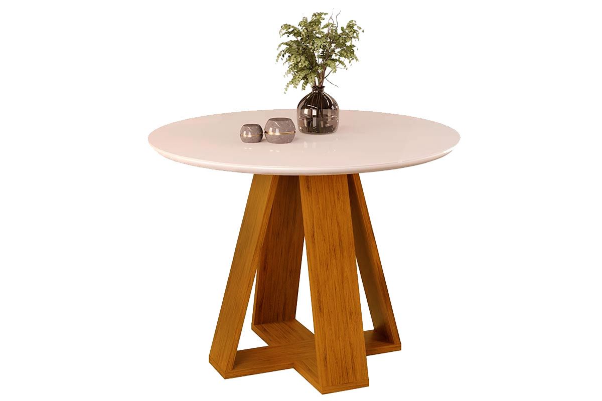 Mesa Jantar Celeste c/Tampo Madeirado Vidro Redondo 103x103cm DJ MóveisCedro/Off White Mesa Jantar Celeste c/Tampo Madeirado Vidro Redondo 103x103cm DJ MóveisCedro/Off White