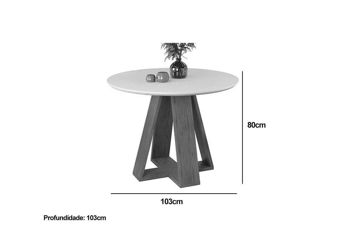 Mesa Jantar Celeste c/Tampo Madeirado Vidro Redondo 103x103cm DJ Móveis Mesa Jantar Celeste c/Tampo Madeirado Vidro Redondo 103x103cm DJ Móveis