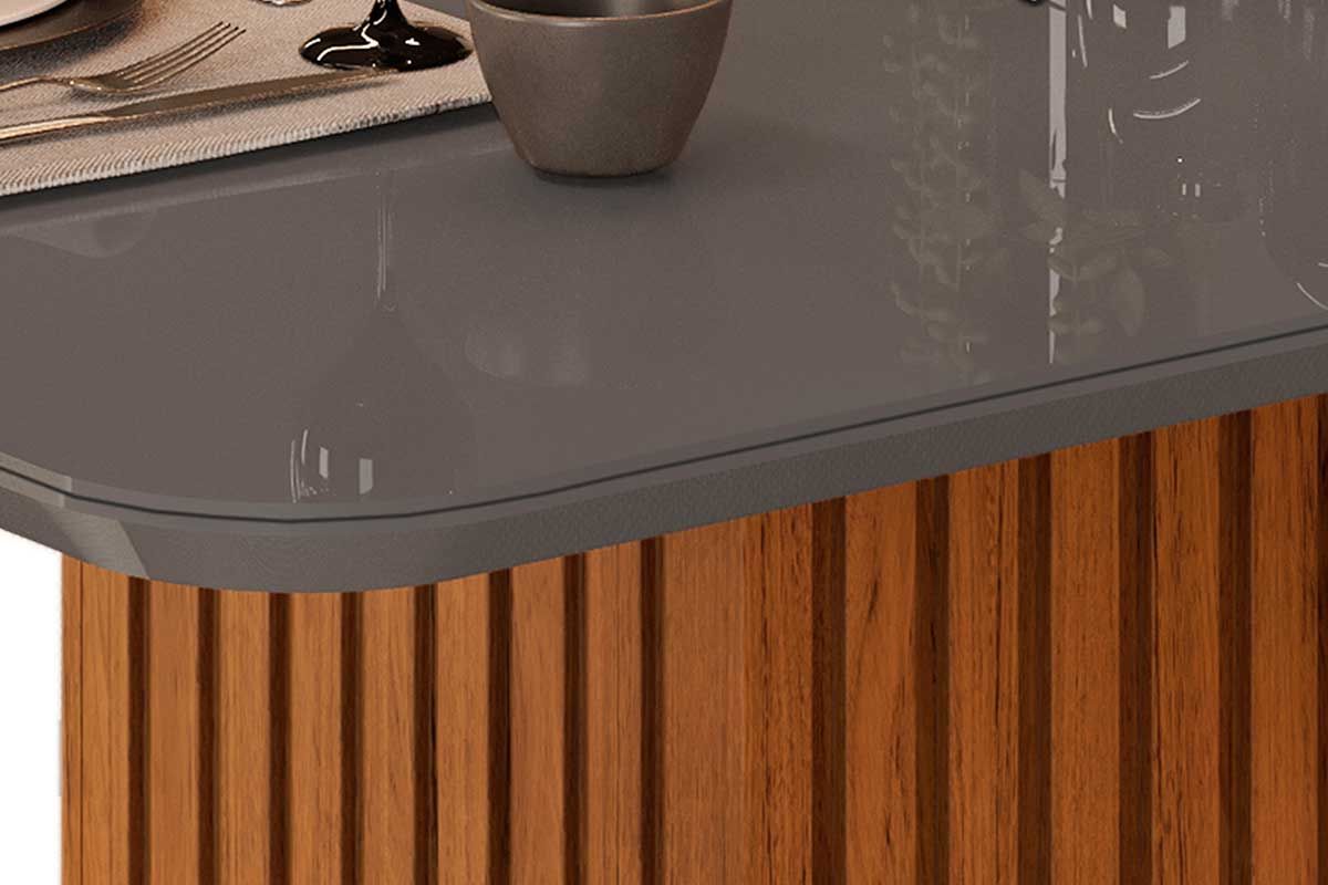 Mesa Jantar Canes c/Tampo Madeirado c/Vidro Curvo 170x90cm DJ Móveis