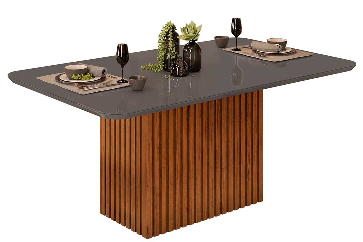 Mesa Jantar Canes c/Tampo Madeirado c/Vidro Curvo 170x90cm DJ Móveis