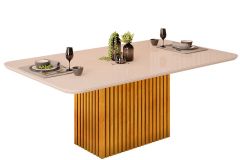 Mesa Jantar Canes c/Tampo Madeirado c/Vidro Curvo 200x100cm DJ Móveis - Cedro/Off White