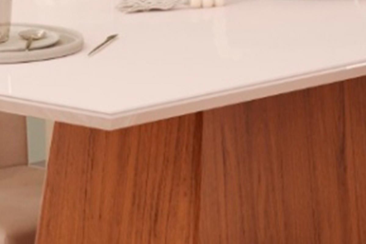 Mesa Jantar Dulce c/Tampo Madeirado Vidro Reto 180x90cm DJ Móveis Mesa Jantar Dulce c/Tampo Madeirado Vidro Reto 180x90cm DJ Móveis