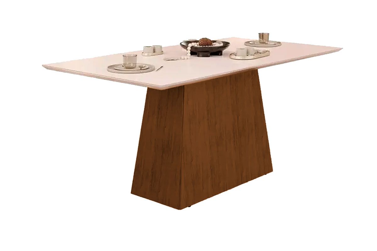 Mesa Jantar Dulce c/Tampo Madeirado Vidro Reto 180x90cm DJ Móveis