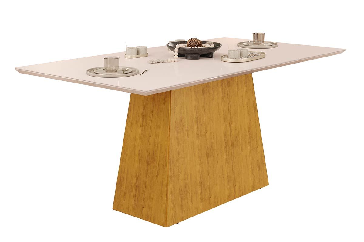 Mesa Jantar Dulce c/Tampo Madeirado Vidro Reto 180x90cm DJ Móveis