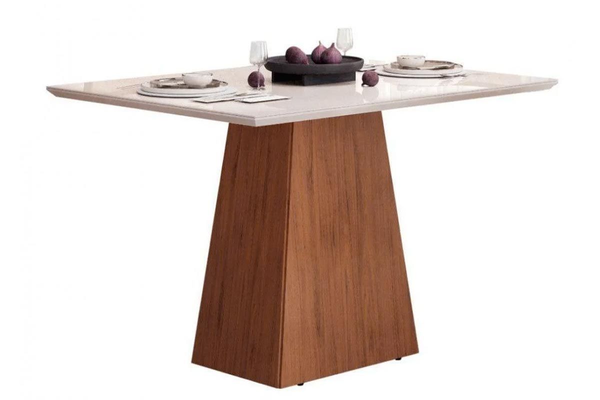 Mesa Jantar Dulce c/Tampo Madeirado Vidro Reto 120x90cm DJ Móveis