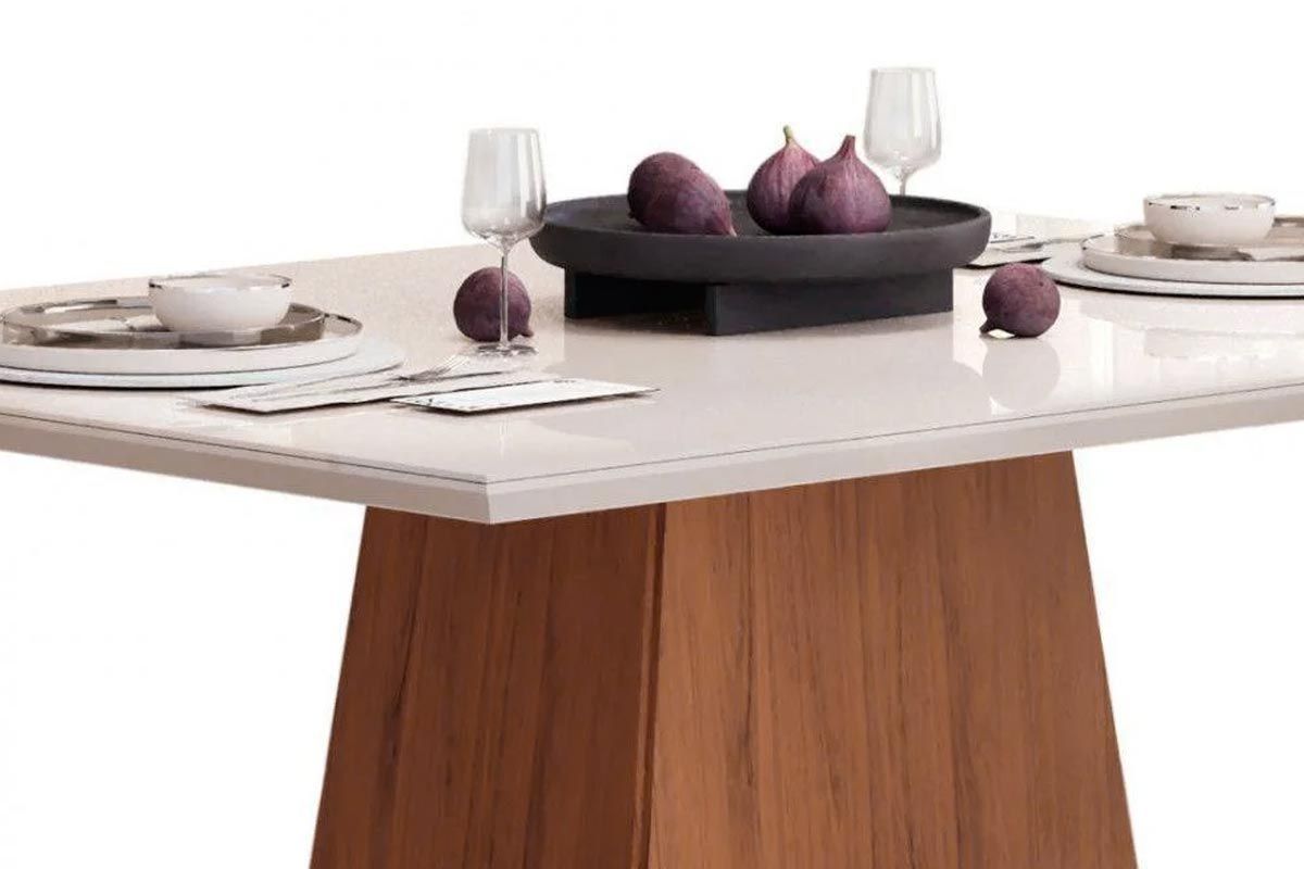 Mesa Jantar Dulce c/Tampo Madeirado Vidro Reto 120x90cm DJ Móveis Mesa Jantar Dulce c/Tampo Madeirado Vidro Reto 120x90cm DJ Móveis