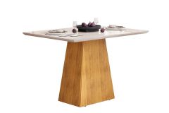 Mesa Jantar Dulce c/Tampo Madeirado Vidro Reto 120x90cm DJ Móveis - Cedro/Off White