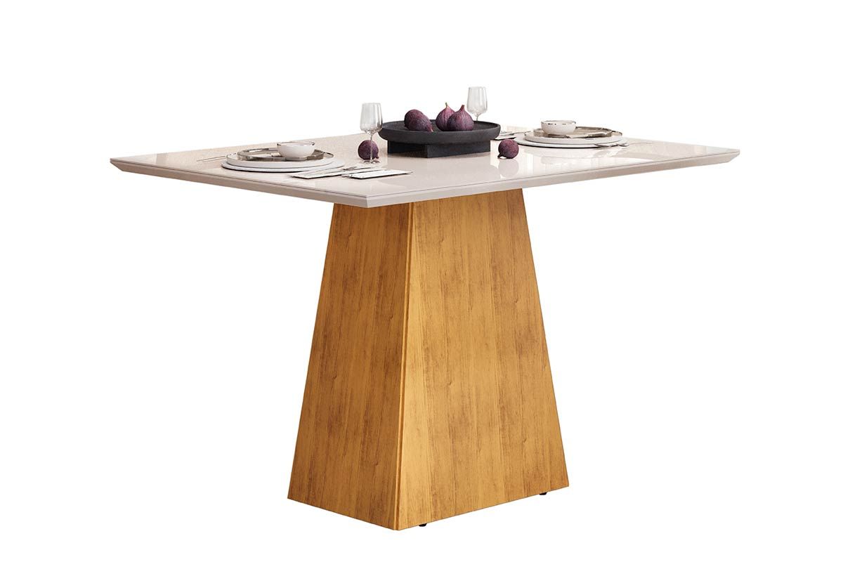Mesa Jantar Dulce c/Tampo Madeirado Vidro Reto 120x90cm DJ Móveis