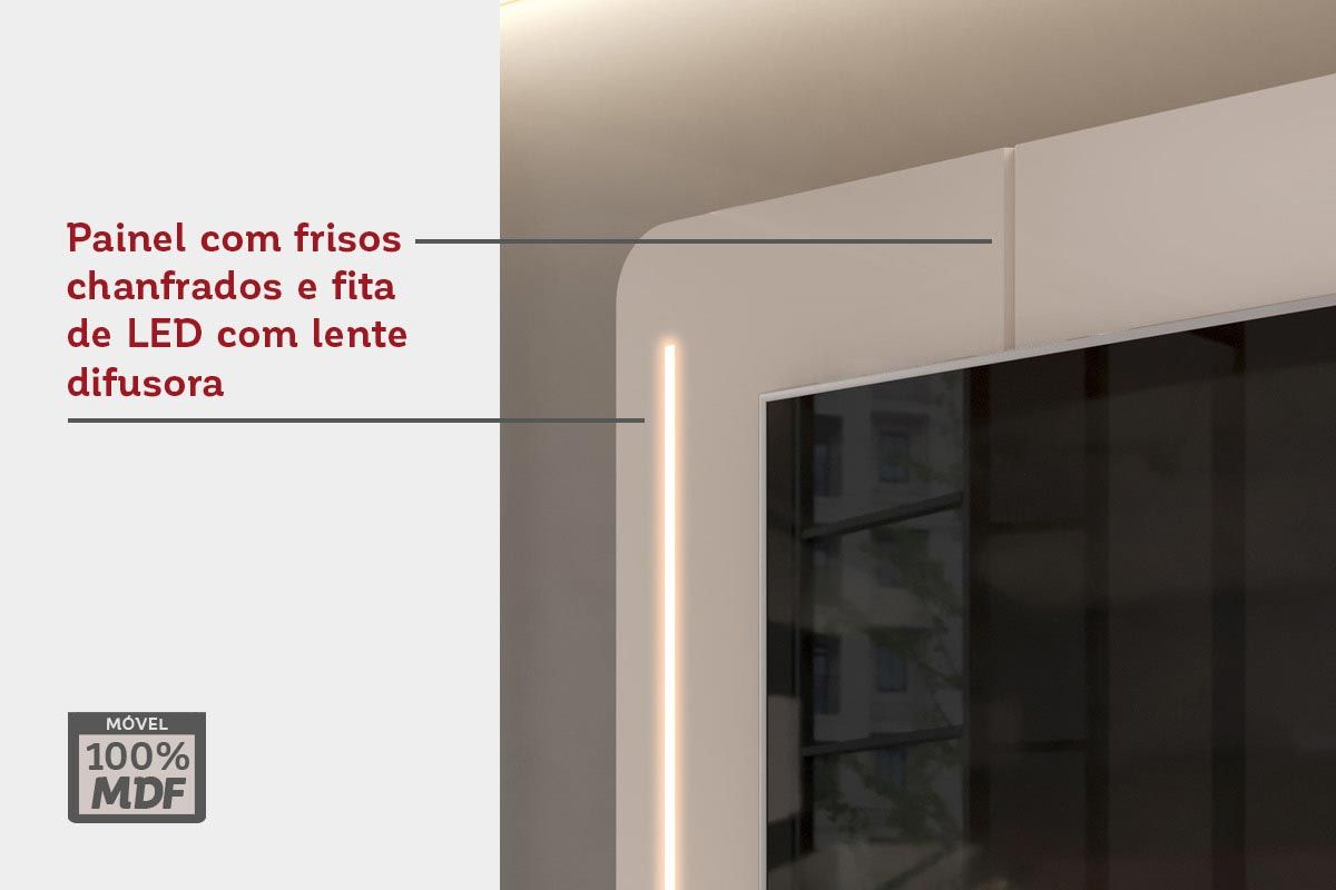 Painel Home p/ TV até 75 Pol Atlas 100% MDF c/Led 218x135cm DJ Móveis