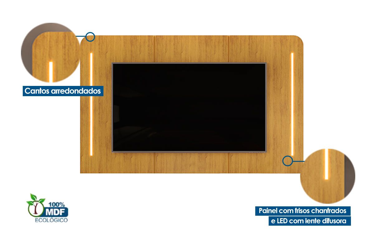 Painel Home p/ TV até 75 Pol Atlas 100% MDF c/Led 218x135cm DJ Móveis