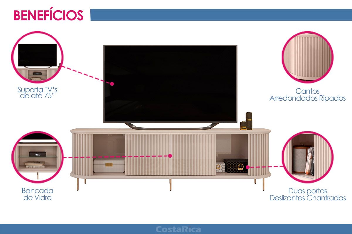 Rack Bancada p/ TV até 75 Pol Atlas DJ Móveis Rack Bancada p/ TV até 75 Pol Atlas DJ Móveis