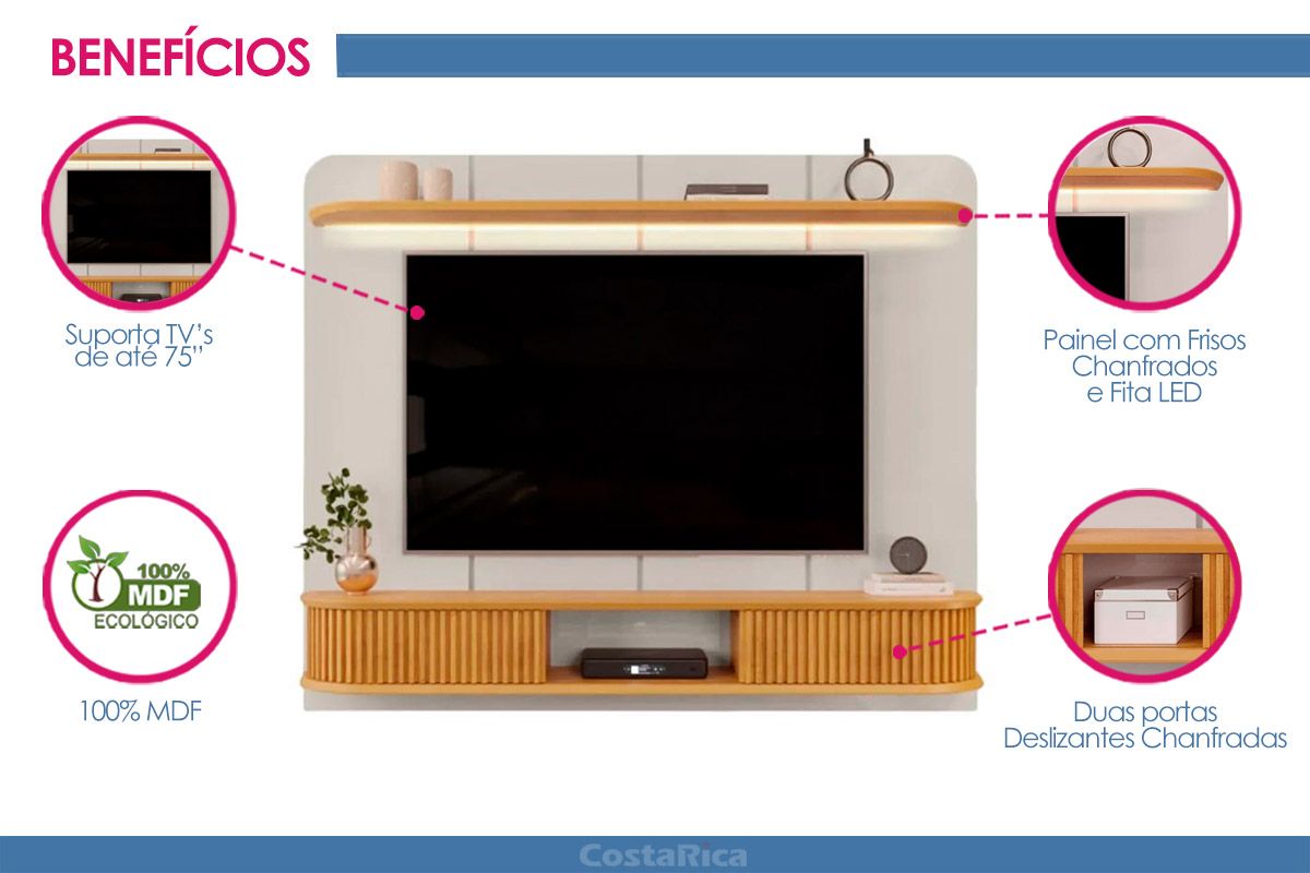 Painel Home p/ TV até 75 Pol Capri DJ Móveis Painel Home p/ TV até 75 Pol Capri DJ Móveis