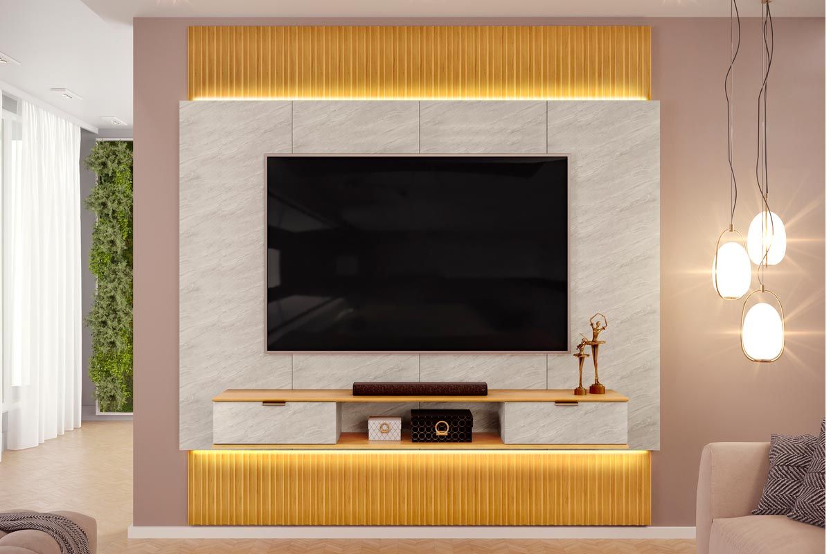 Painel Home p/ TV até 85 Polegadas Hit 2290 100% MDF Extensível c/Led de 240 a 290cm DJ Móveis