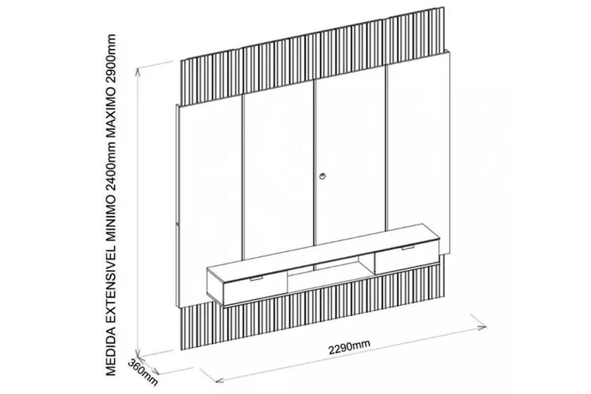 Painel Home p/ TV até 85 Polegadas Hit 2290 100% MDF Extensível c/Led de 240 a 290cm DJ Móveis Painel Home p/ TV até 85 Polegadas Hit 2290 100% MDF Extensível c/Led de 240 a 290cm DJ Móveis