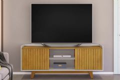 Rack Bancada p/ TV até 60 Pol Flat Ripado c/2 Portas 150x60cm DJ Móveis