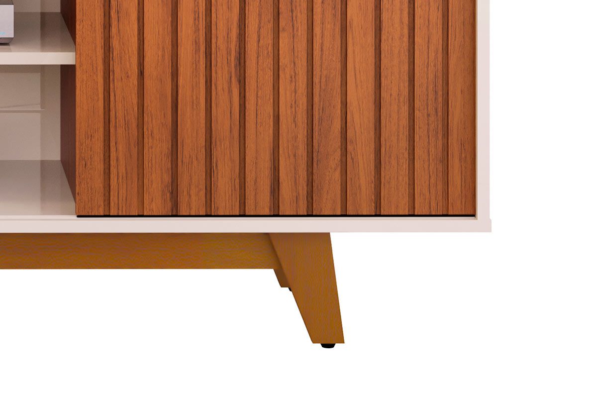 Rack Bancada p/ TV até 60 Pol Flat Ripado c/2 Portas 150x60cm DJ Móveis