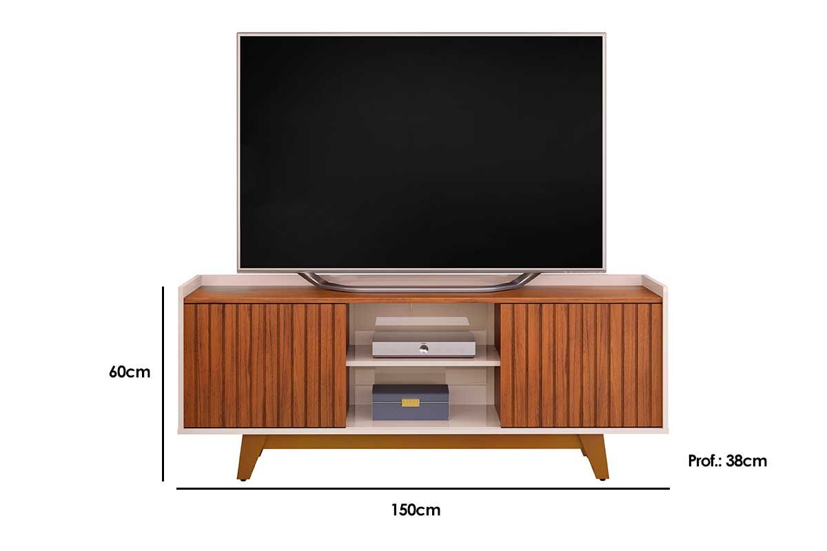 Rack Bancada p/ TV até 60 Pol Flat Ripado c/2 Portas 150x60cm DJ Móveis