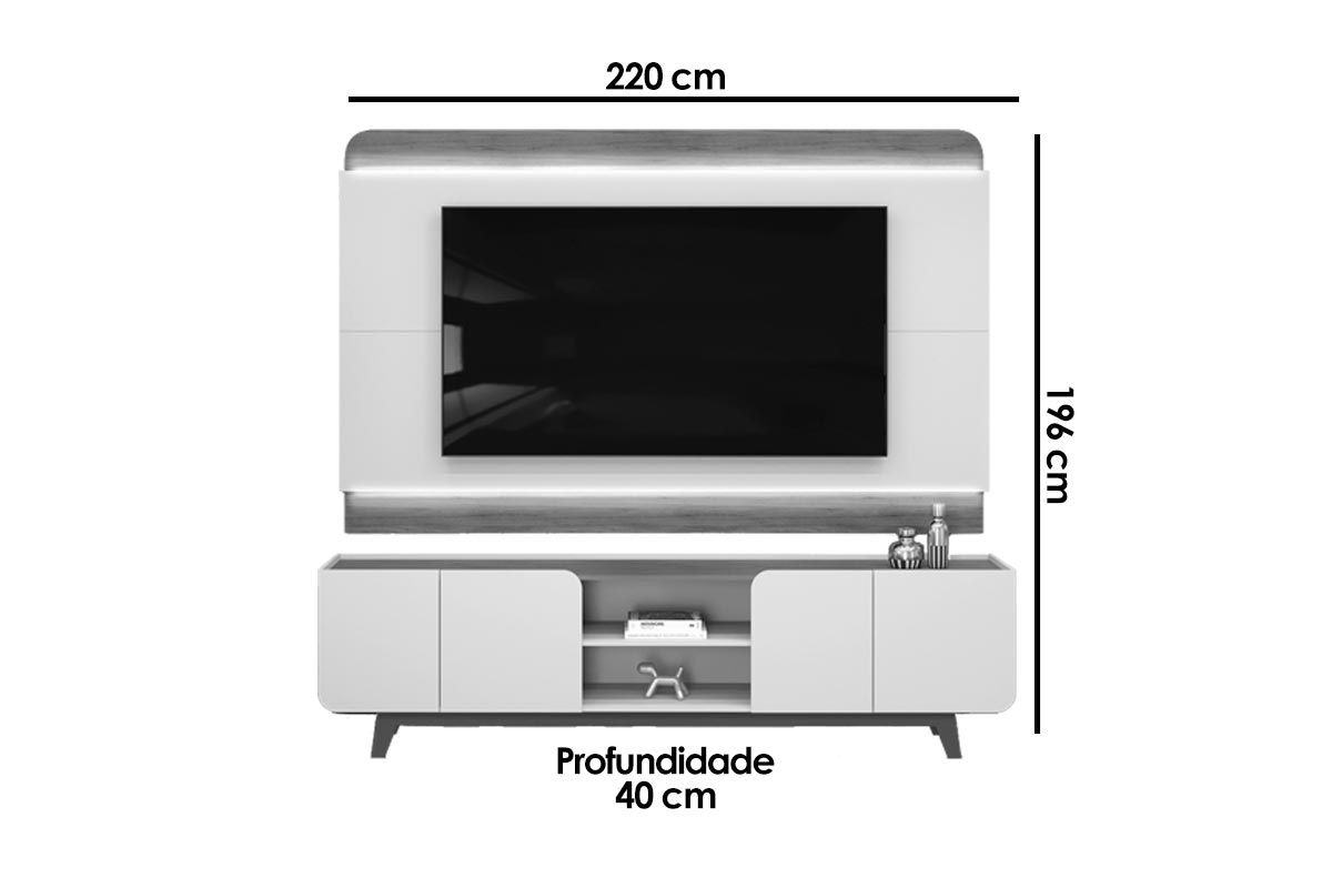 Rack Bancada c/ Painel p/ TV até 75 Polegadas Nadine Led e Nichos 220x196cm - DJ Móveis