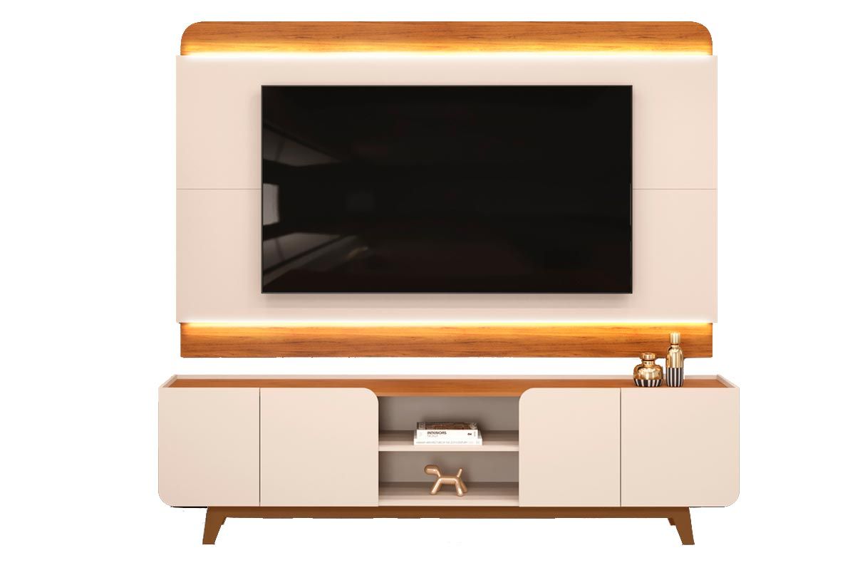 Rack Bancada c/ Painel p/ TV até 75 Polegadas Nadine Led e Nichos 220x196cm - DJ Móveis