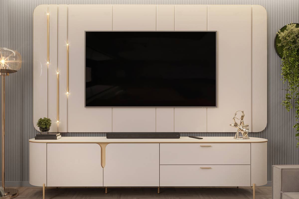 Rack Bancada c/Painel p/ TV até 75 Pol Celine c/Led 241cm - DJ Móveis