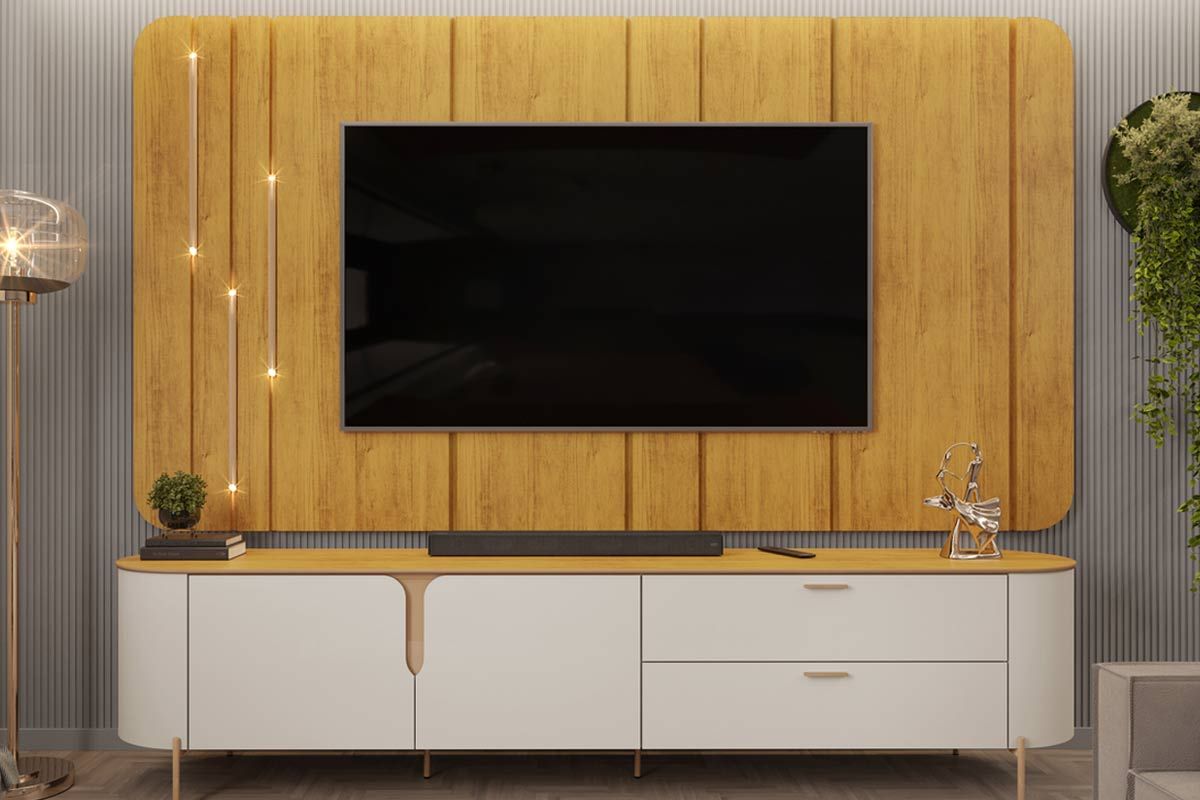 Rack Bancada c/Painel p/ TV até 75 Pol Celine c/Led 241cm - DJ Móveis