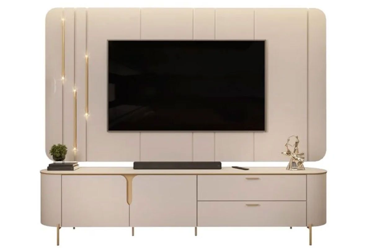 Rack Bancada c/Painel p/ TV até 75 Pol Celine c/Led 241cm - DJ MóveisOff White/Off White