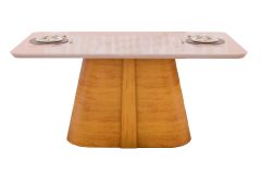 Mesa Jantar Ryze c/Tampo Madeirado Vidro Curvo 180x100cm DJ Móveis - Cedro/Off White