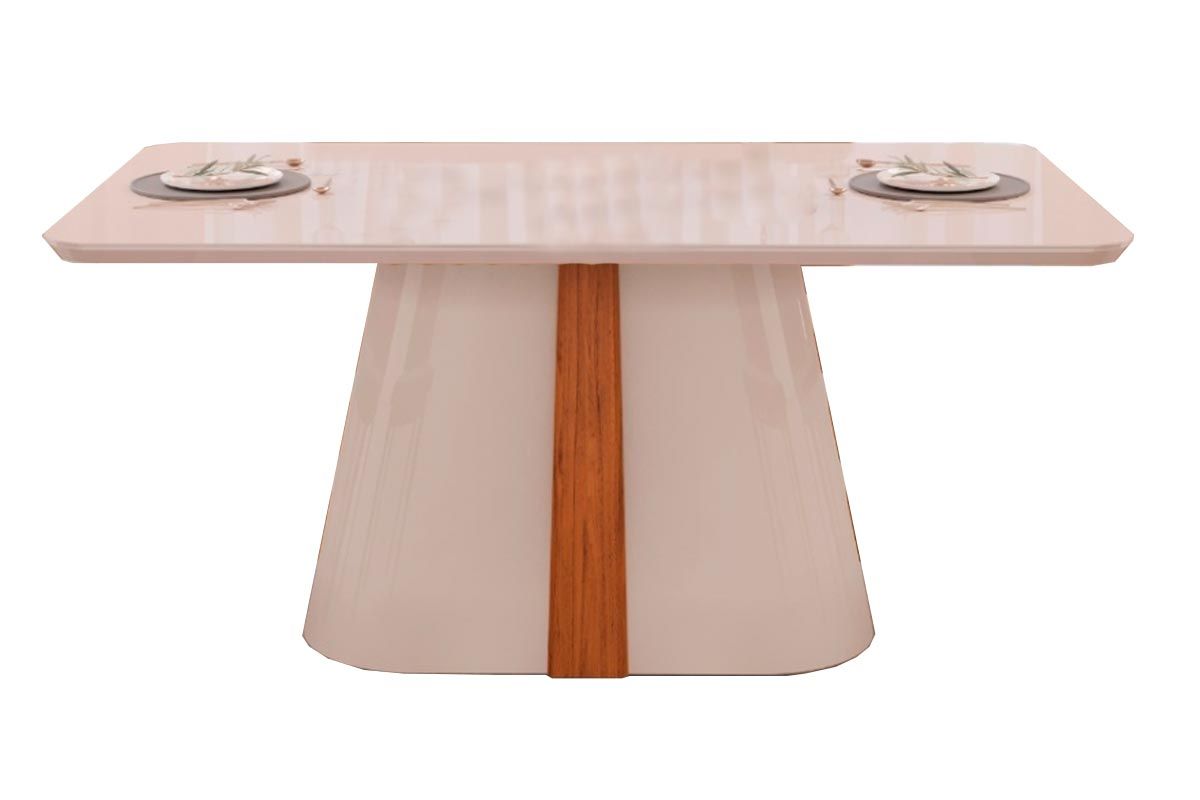 Mesa Jantar Ryze c/Tampo Madeirado Vidro Curvo 180x100cm DJ Móveis