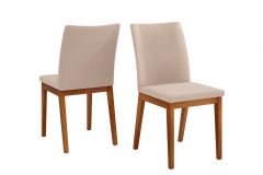 Cadeira Sala de Jantar Vitoria Madeira Kit 2 un - DJ Móveis - Ipe/Suede Creme