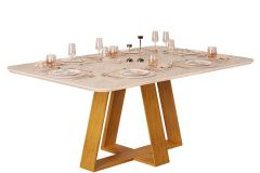 Mesa Jantar Celeste c/Tampo Madeirado Curvo 170x90cm DJ Móveis - Cedro/Quartzo