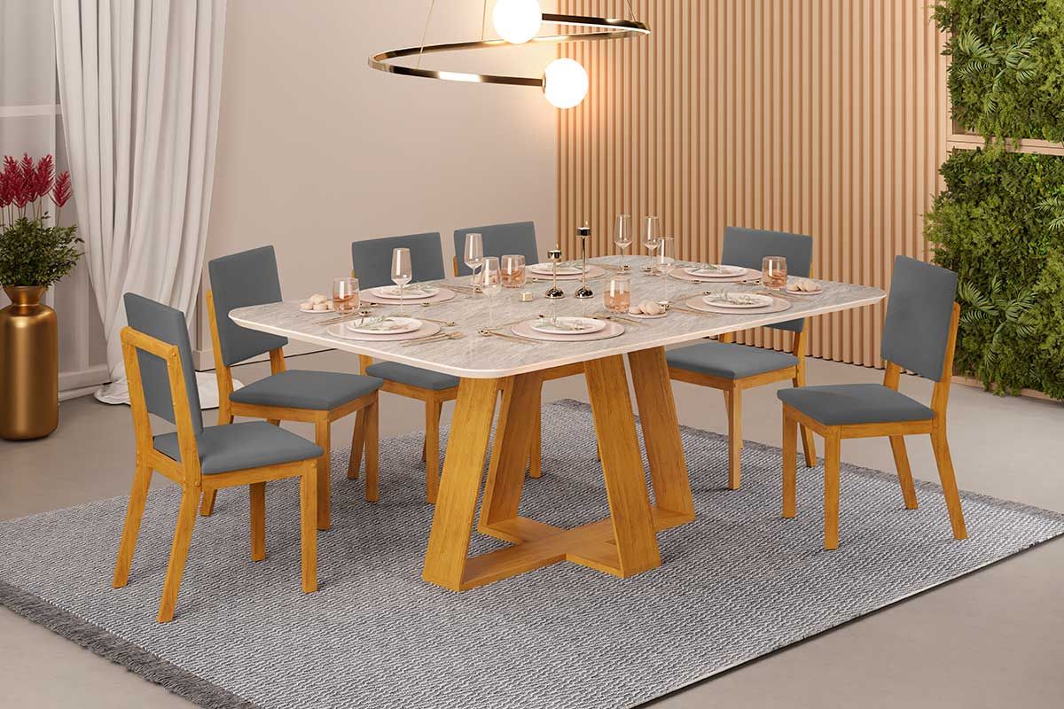 Mesa Jantar Celeste c/Tampo Madeirado Curvo 170x90cm DJ Móveis Mesa Jantar Celeste c/Tampo Madeirado Curvo 170x90cm DJ Móveis