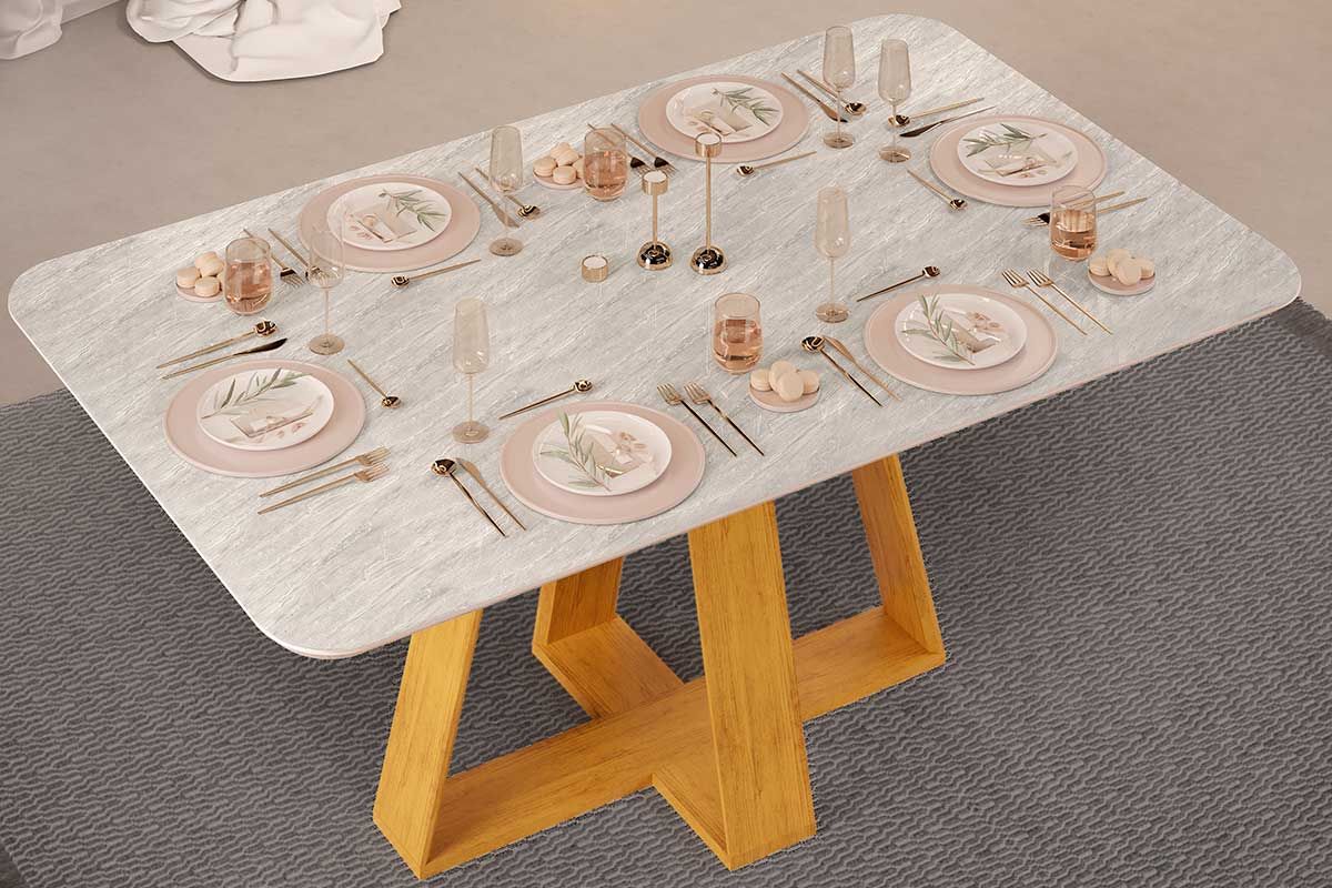 Mesa Jantar Celeste c/Tampo Madeirado Curvo 170x90cm DJ Móveis Mesa Jantar Celeste c/Tampo Madeirado Curvo 170x90cm DJ Móveis
