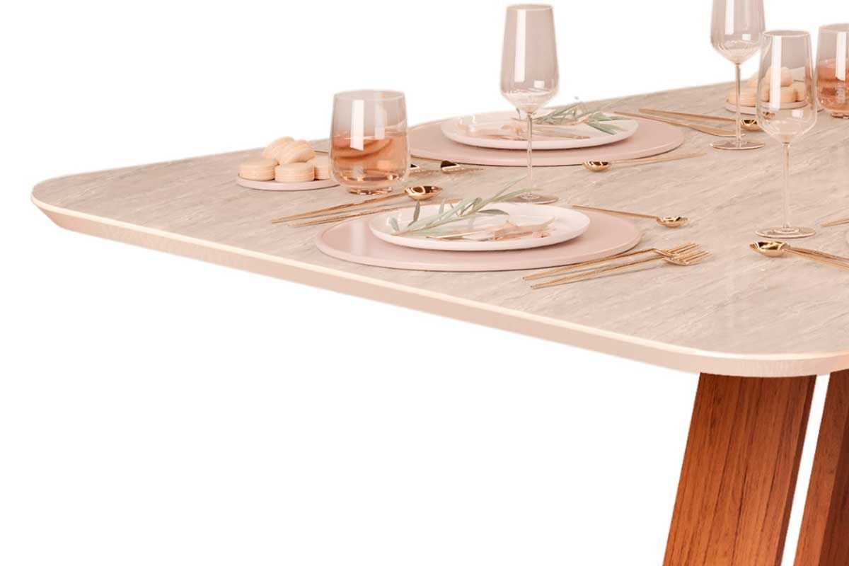 Mesa Jantar Celeste c/Tampo Madeirado Curvo 170x90cm DJ Móveis Mesa Jantar Celeste c/Tampo Madeirado Curvo 170x90cm DJ Móveis