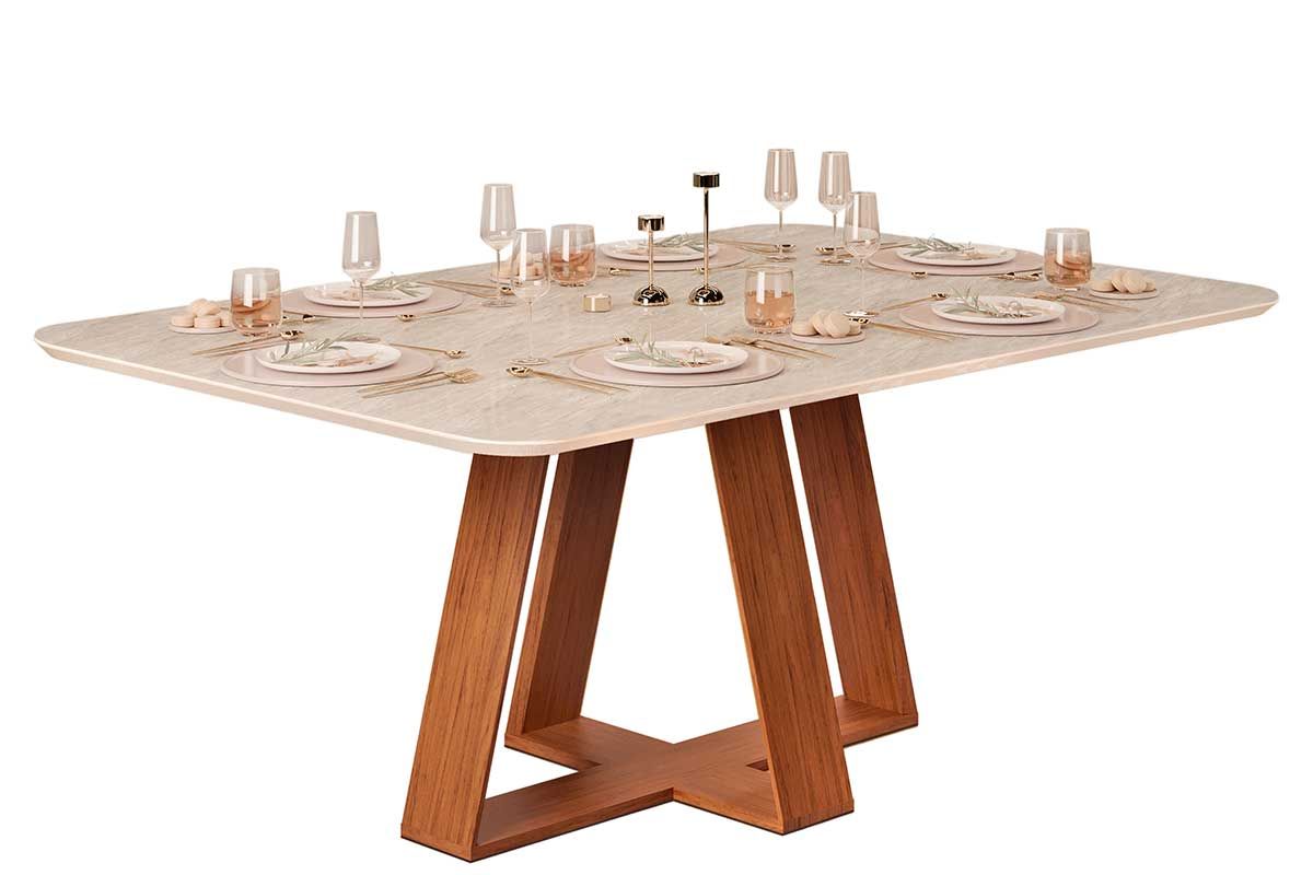 Mesa Jantar Celeste c/Tampo Madeirado Curvo 170x90cm DJ Móveis