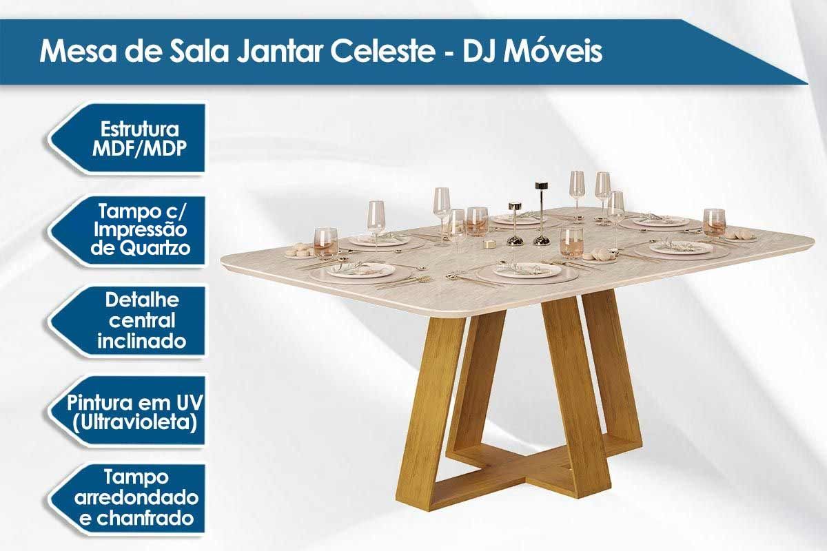 Mesa Jantar Celeste c/Tampo Madeirado Curvo 170x90cm DJ Móveis Mesa Jantar Celeste c/Tampo Madeirado Curvo 170x90cm DJ Móveis