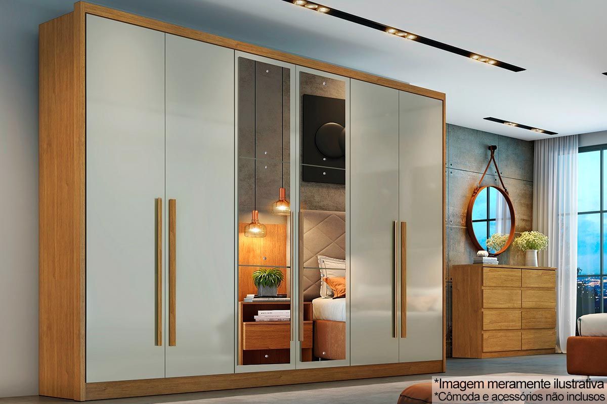 Guarda Roupa Casal 6 Portas c/Espelho 4Gavs Robust/Livorno N. Horizonte