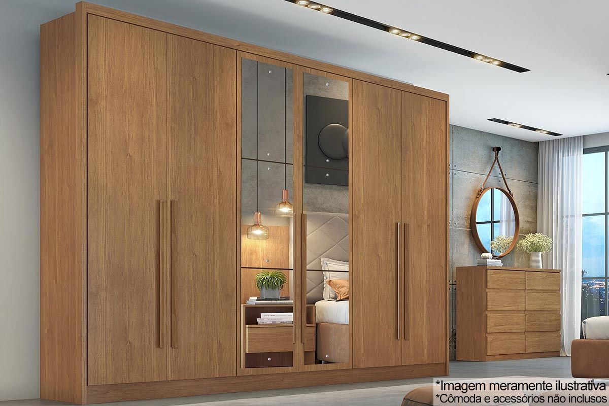 Guarda Roupa Casal 6 Portas c/Espelho 8Gavs Robust/Livorno Plus N. Horizonte