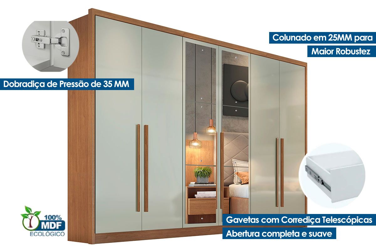 Guarda Roupa Casal 6 Portas c/Espelho 8Gavs Robust/Livorno Plus N. Horizonte Guarda Roupa Casal 6 Portas c/Espelho 8Gavs Robust/Livorno Plus N. Horizonte