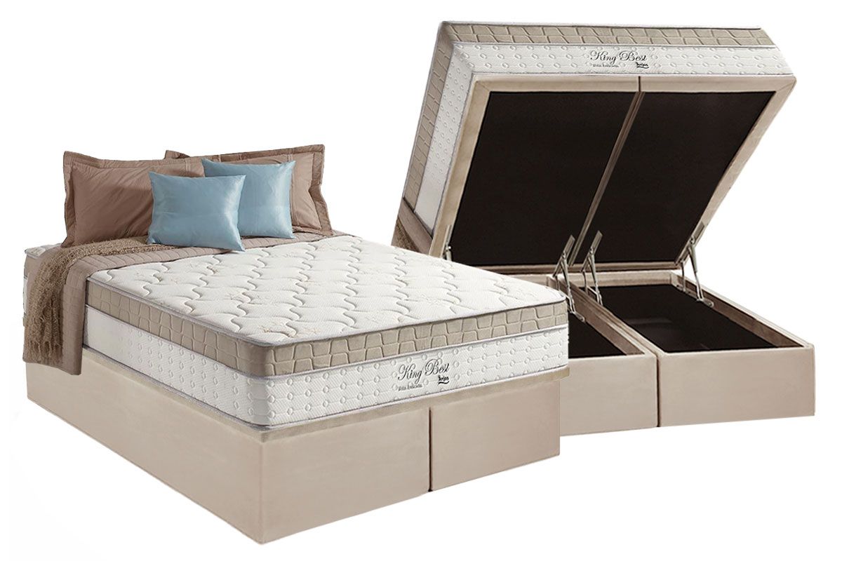 Cama Box Baú CRC +Colchão Molas King Best Anjos