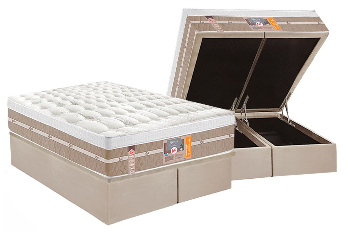 Cama Box Baú CRC +Colchão Molas SilverStar Castor