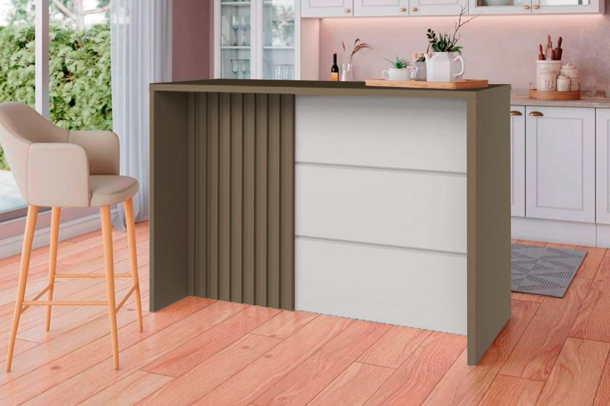 Bancada Ilha Cozinha Henn Gourmet Connect c/3 Portas 145cm