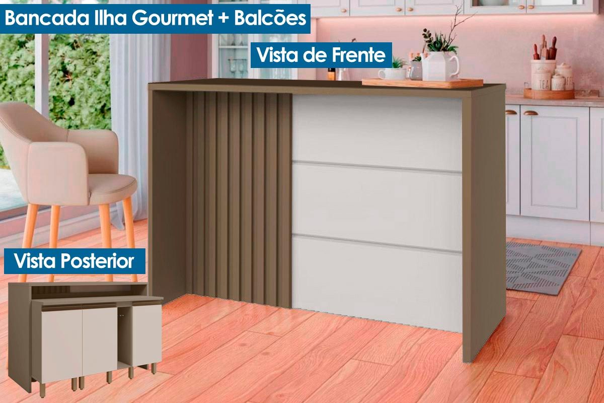 Bancada Ilha Cozinha Henn Gourmet Connect c/3 Portas 145cm
