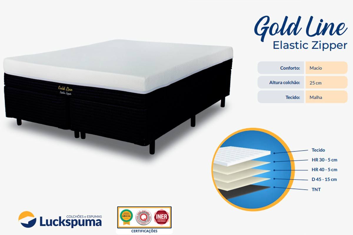 Cama Box Baú CRC +Colchão Molas Gold Line Luckspuma