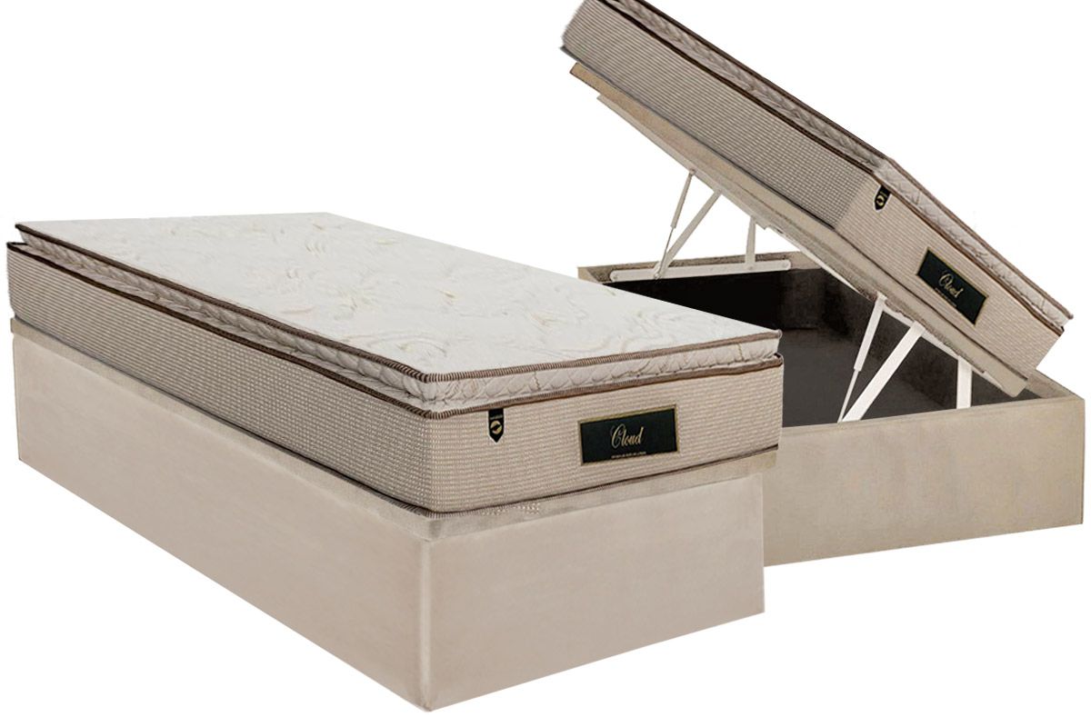 Cama Box Baú CRC +Colchão Molas Cloud Luckspuma