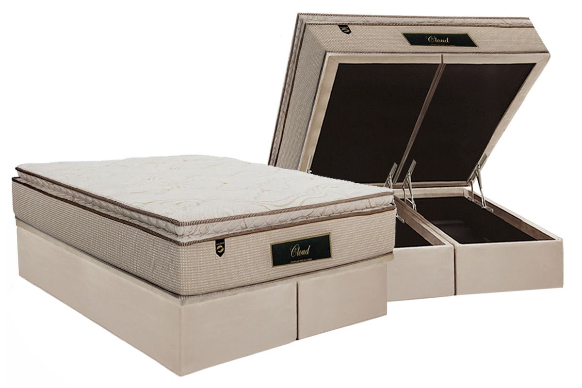 Cama Box Baú CRC +Colchão Molas Cloud Luckspuma