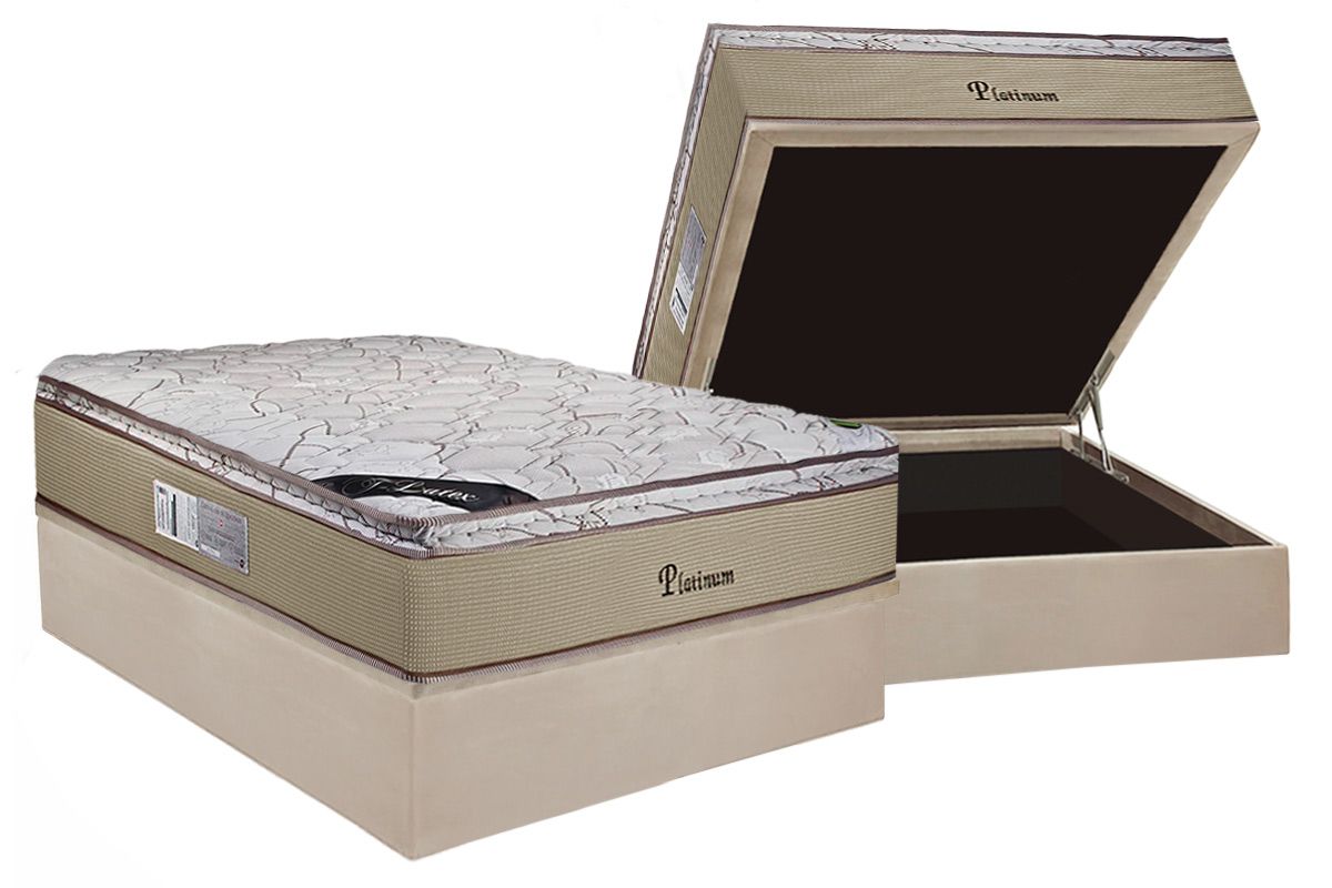 Cama Box Baú CRC +Colchão Molas Platinum Luckspuma